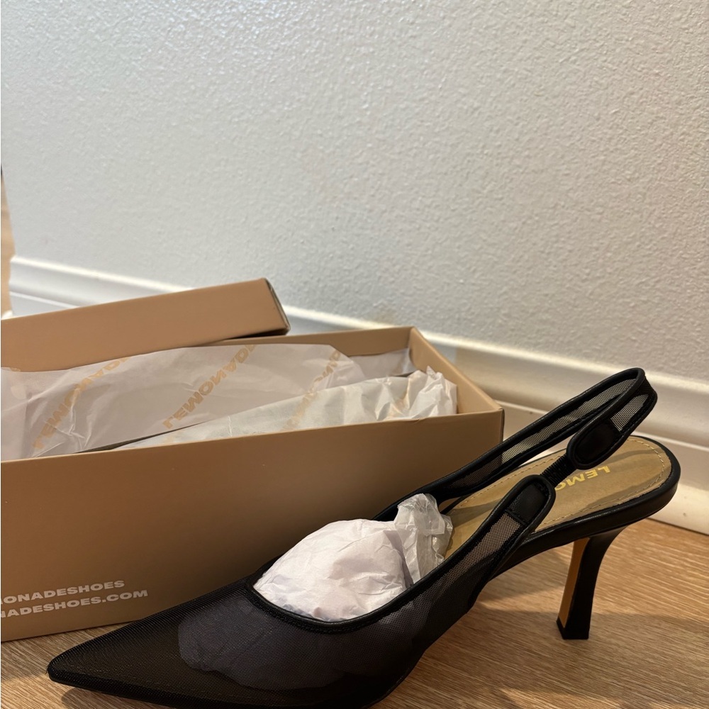 Zay Black Mesh Slingback Heels